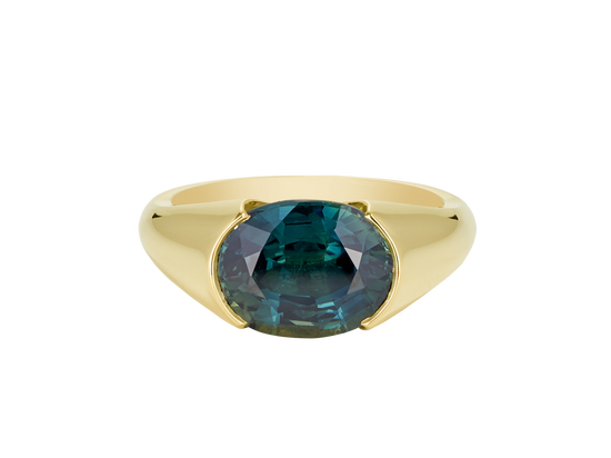 A.G custom signet ring with a Royal green sapphire.