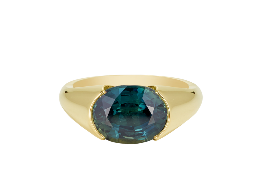 A.G custom signet ring with a Royal green sapphire.