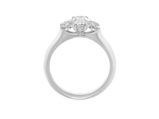 A.G oval cut and round brilliant cut diamond trilogy ring.