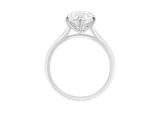 Front view of A.G round brilliant cut diamond six claw setting with swept up shoulders and a half round band. 